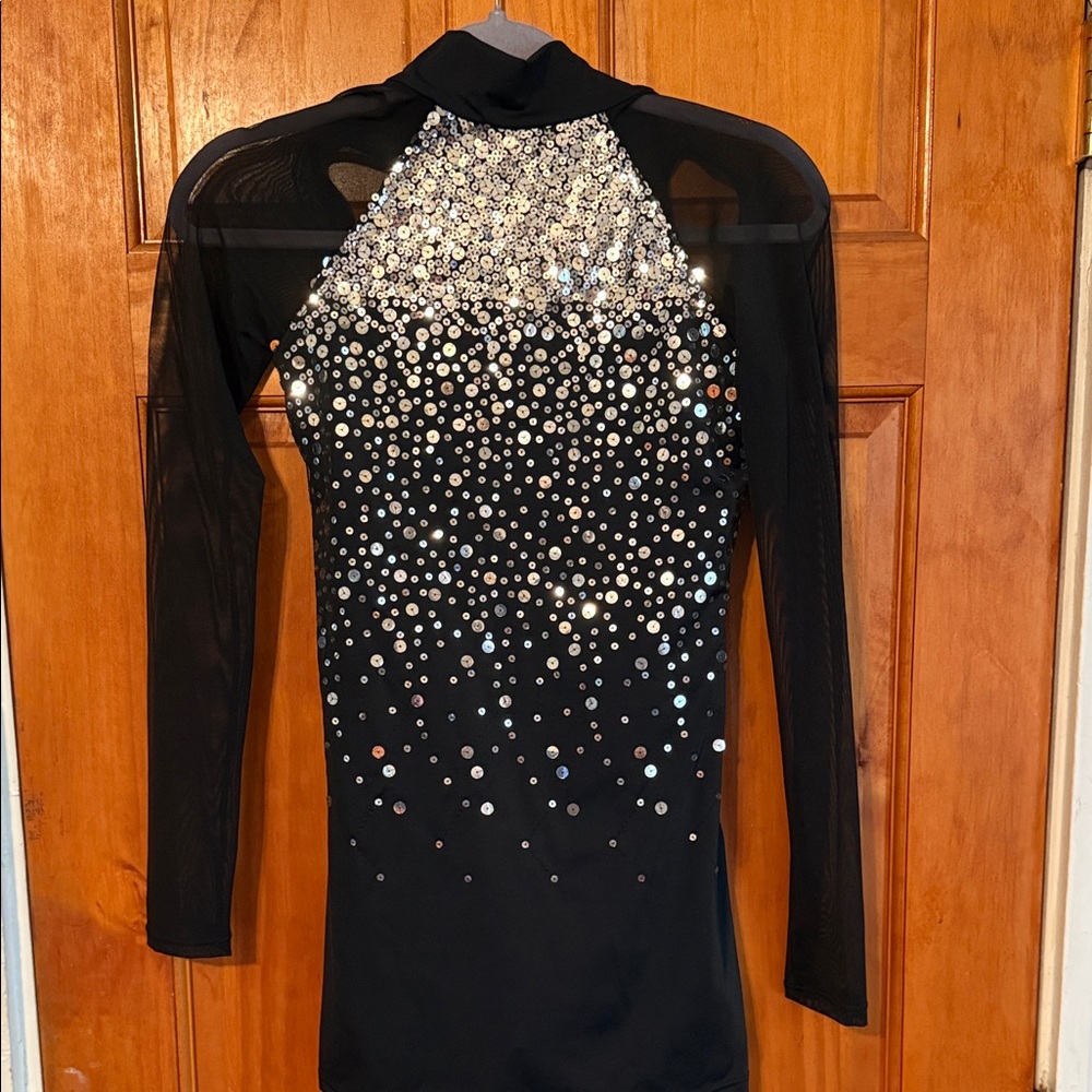 Black Long Sleeve dance costume  Silver Sequins